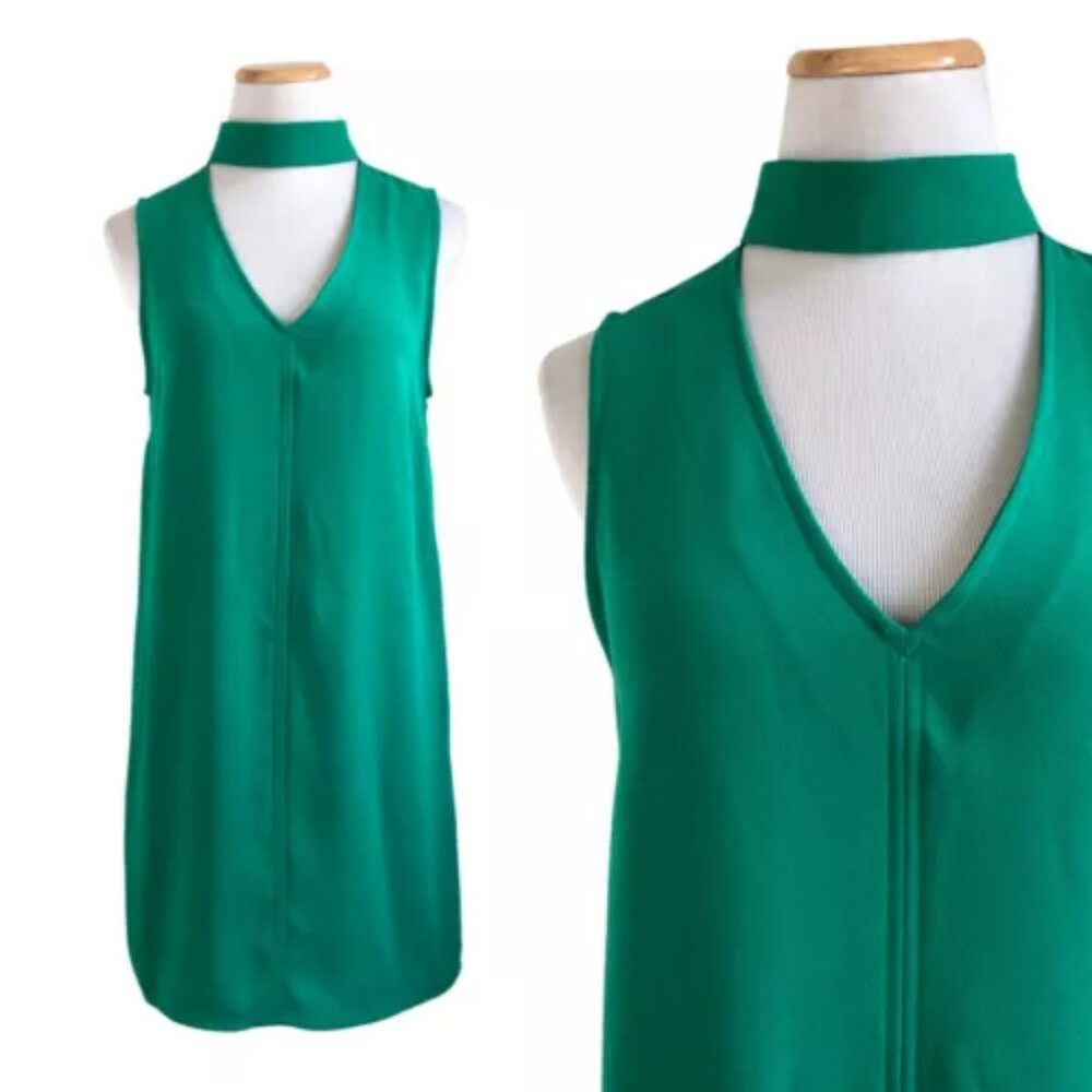 Jack by BB Dakota Green Dress High Neck Low V Sheath Polyester Pockets Small